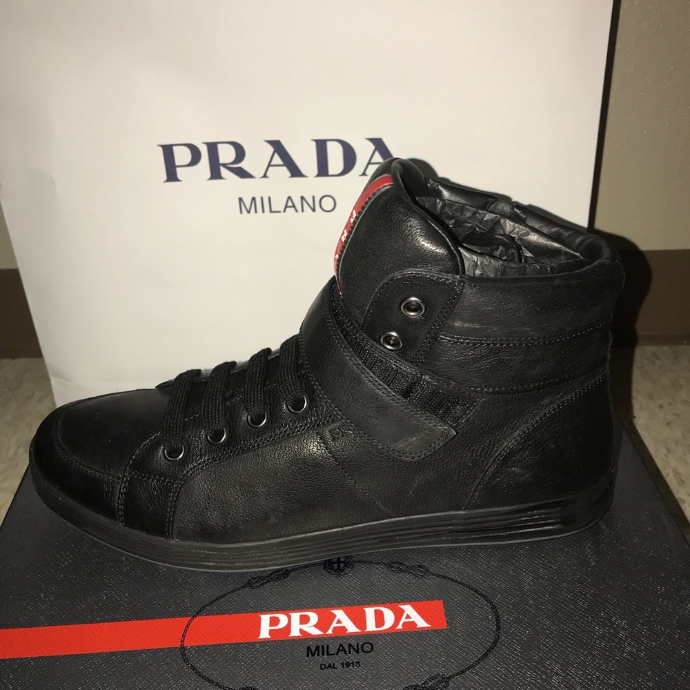 Mens Prada Luxury Black Leather High Top. - Picture 7 of 8